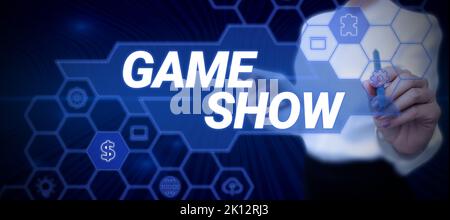 Scrittura visualizzazione testo Game Show. Business Concept Program in televisione o radio con giocatori che vincono premi Foto Stock