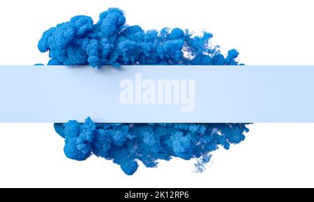 nuvola blu che circonda un banner blu su sfondo bianco. rendering 3d Foto Stock