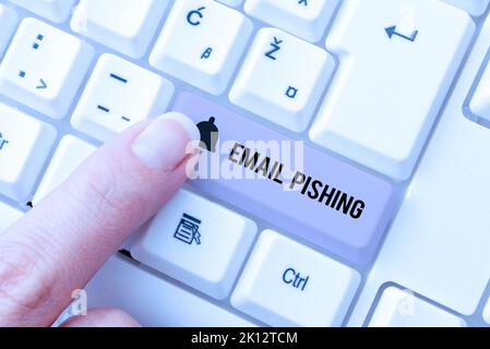 Testo che mostra ispirazione Email PhishingEmail.com che può collegarsi a siti web che distribuiscono malware. Parola scritta su e-mail che possono collegarsi a siti web che Foto Stock