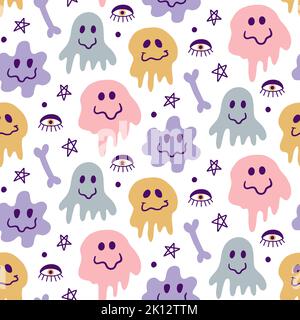 Halloween cute Ghost Vector trama senza giunture modello Illustrazione Vettoriale