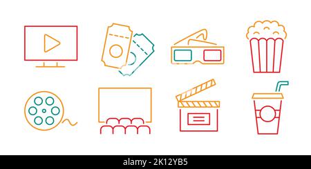 Set di icone Cinema. Collezione Entertainment Logo Elements Illustrazione Vettoriale