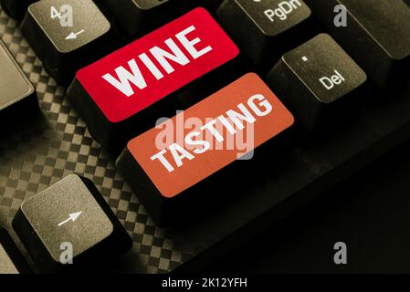 Scrittura a mano degustazione di vini. Vetrina di affari Degustation alcol Social Gathering Gourmet Winery bere Foto Stock