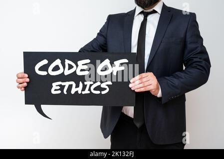 Cartello con il Codice Etico. Concetto significato regole morali integrità etica onestà buona procedura Foto Stock