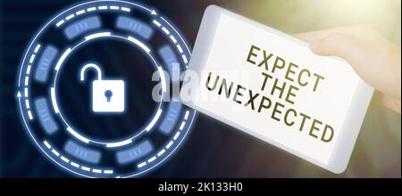 Il testo che mostra l'ispirazione si aspetta l'inaspettato. Concetto di business tutto può accadere considerare tutti gli eventi possibili Foto Stock