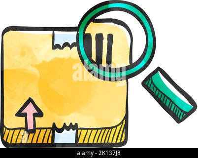 Icona di tracciamento dei pacchi in stile acquerello. Illustrazione Vettoriale