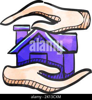 Icona della cura della proprietà in stile acquerello. Illustrazione Vettoriale