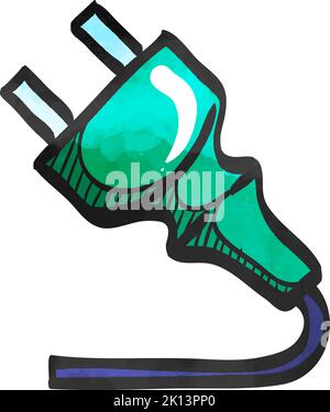Icona spina elettrica in acquerello. Illustrazione Vettoriale
