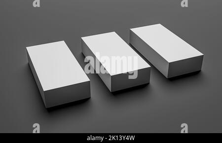 Sfondo astratto del design. Tre scatole giacciono su uno sfondo scuro. rendering 3d Foto Stock
