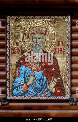 Vladimir la grande icona a mosaico sulla facciata della chiesa in Ucraina Kiev. Foto Stock