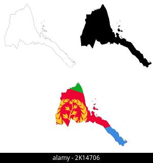 Mappa dell'Eritrea con bandiera. Bandiera dell'Eritrea mappa il territorio. Mappa generale Eritrea. stile piatto. Foto Stock