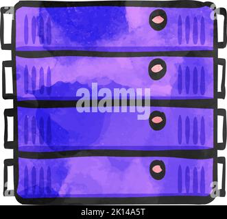 Icona del rack server in stile acquerello. Illustrazione Vettoriale