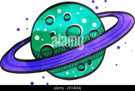 Icona pianeta Saturno in acquerello. Illustrazione Vettoriale
