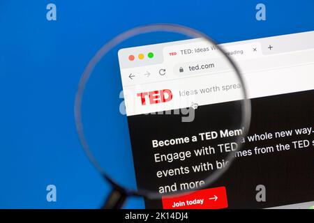 Ostersund, Svezia - 20 giugno 2022: Sito WEB TED Talks. TED Talks è un'organizzazione mediatica americano-canadese che pubblica online i talk per la distribuzione gratuita Foto Stock