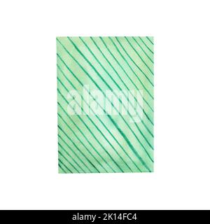 Rectangular background striped print watercolor with green isolated on white. Art for design wrapping paper, greeting card, printing Foto Stock
