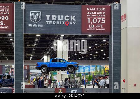 Detroit, Michigan, Stati Uniti. 14th Set, 2022. La mostra Dodge RAM al North American International Auto Show. Credit: Jim West/Alamy Live News Foto Stock