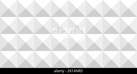 Struttura di fondo a cubetti a piramide bianca minimale e senza cuciture astratta. Elegante e moderno motivo a forma di quadretti geometrici. Sottile techn grigio chiaro Foto Stock