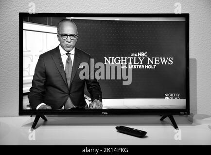 Uno screenshot televisivo di Lester Holt anchorman per la NBC Nightly News. Foto Stock