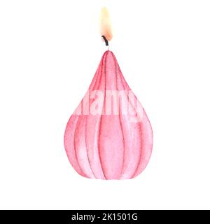acquerello romantico candela rosa isolato su sfondo bianco Foto Stock