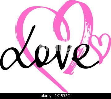 Parola d'amore in cuore rosa. Caratteri vettoriali. Illustrazione Vettoriale