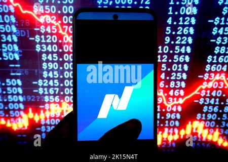 India. 15th Set, 2022. In questa immagine, un logo Nasdaq visualizzato su uno smartphone android. (Credit Image: © Avishek Das/SOPA Images via ZUMA Press Wire) Foto Stock