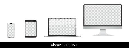 Set di quattro dispositivi realistici mockup Illustrazione Vettoriale