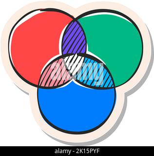 Icona ruote colorate disegnate a mano nell'illustrazione vettoriale dello stile dell'adesivo Illustrazione Vettoriale
