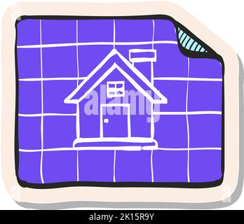 Icona Blueprint disegnata a mano nell'illustrazione vettoriale stile adesivo Illustrazione Vettoriale