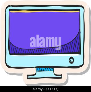 Icona del computer desktop disegnata a mano nell'illustrazione vettoriale dello stile dell'adesivo Illustrazione Vettoriale
