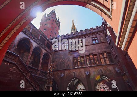 Cortile interno della Rathaus di Basilea Foto Stock