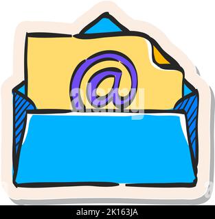 Icona e-mail disegnata a mano nell'illustrazione vettoriale dello stile dell'adesivo Illustrazione Vettoriale