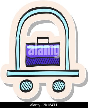 Icona del trolley dell'hotel disegnata a mano nella figura vettoriale dello stile dell'adesivo Illustrazione Vettoriale