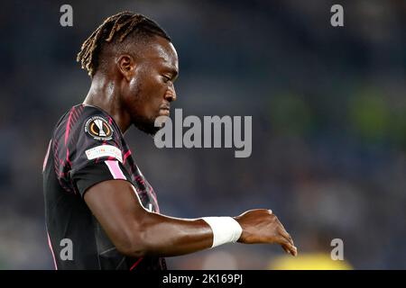 Roma, Italia. 15th Set, 2022. Tammy Abraham, di AS Roma, reagisce durante la partita di calcio Europa League Group C tra Roma e HJK Helsinki allo stadio olimpico. Roma sconfisse HJK Helsinki 3-0. Credit: Riccardo De Luca - Update Images/Alamy Live News Foto Stock