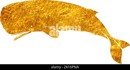 Balena spermatica disegnata a mano in foglio d'oro disegno vettoriale Illustrazione Vettoriale