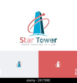 G Letter Star Tower High Building Up Business Logo Illustrazione Vettoriale
