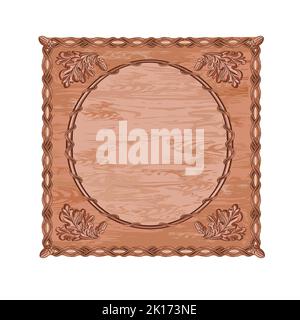 Cornice decorativa foglie di quercia e acorns legno intagliato caccia tema vintage vettore illustrazione Illustrazione Vettoriale