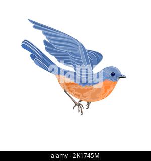 Volo uccello arancione blu Vector Illustrazione senza gradienti Illustrazione Vettoriale