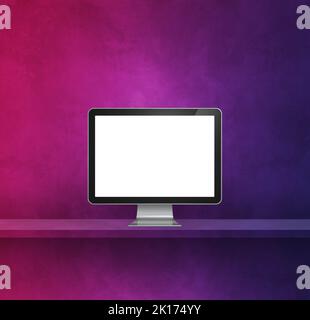 Computer pc - sfondo viola dello scaffale a parete. 3D Illustrazione Foto Stock