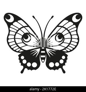 Silhouette nera elegante farfalla isolata su sfondo bianco Illustrazione Vettoriale