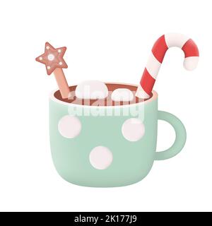 Natale Hot Chocolate con Marshmallows e Canne caramella 3D icona Vector Illustrazione su sfondo bianco Illustrazione Vettoriale