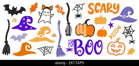 Set di forme di doodle disegnate a mano di Halloween Cartoon Illustrazione Vettoriale