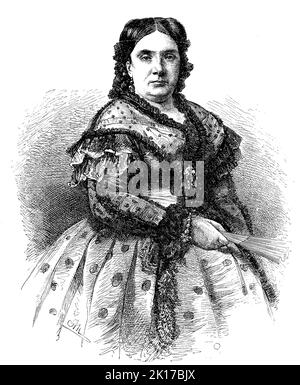 Isabella II Maria Luisa, Isabel de Borbon y Borbon-Dos Sicilias oder Isabel II de Espana, (10. Oktober 1830 bis 1904 a Parigi) war von 1833 bis 1868 Königin von Spanien / Isabella II Maria Luisa, Isabel de Borbon y Borbon-Dos Sicilias o Isabel II de Espana, (Parigi, 10 ottobre 1830 – Parigi, 1904) è stata regina di Spagna dal 1833 al 1868, Historisch, restaurierte digitale Reproduktion einer Originalvorlage aus dem 19. Jahrhundert, genaues Originaldatum nicht bekannt / riproduzione storica, digitale migliorata di un originale del 19th ° secolo, Foto Stock