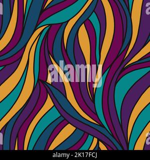Onde intrecciate colorate. Stampa dinamica brillante. Motivo senza giunture multicolore. Illustrazione per abbigliamento sportivo, arredamento, striscioni. Foto Stock