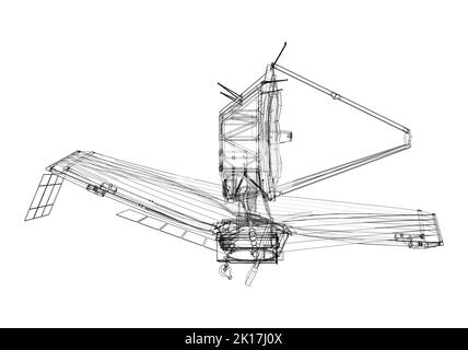 James Webb Space Telescope. Elementi di questa immagine forniti dalla NASA. Rappresentazione vettoriale di 3D. I livelli delle linee visibili e invisibili sono separati Illustrazione Vettoriale