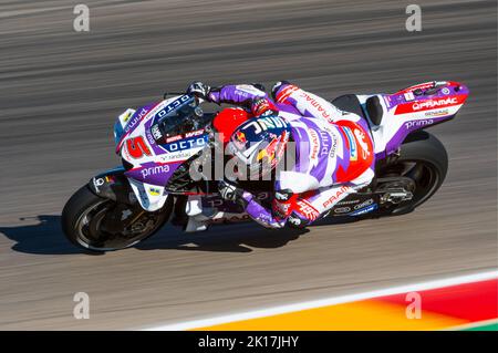 Alcaniz, Spagna. 16th Set, 2022. JOHANN ZARCO (5) di Francia e Pramac Racing durante il MOTO GP Libere 2 del Gran Premio d'Aragona all'ippodromo Motorland Aragon di Alcañiz, Spagna il 16 settembre 2022 (Foto: Alvaro Sanchez) Credit: CORDON PRESS/Alamy Live News Credit: CORDON PRESS/Alamy Live News Foto Stock