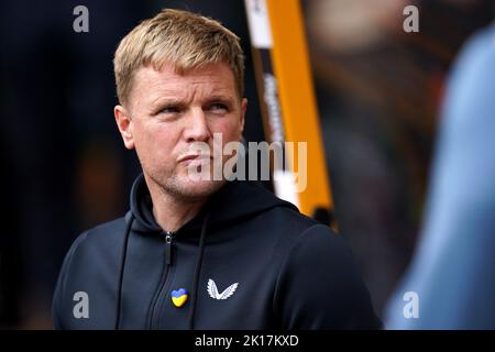 Foto del file datata 28-08-2022 del manager di Newcastle Eddie Howe, che ha ammesso che sarà un 'gioco speciale' quando i Magpies ospitare il suo ex club Bournemouth il Sabato. Data di emissione: Venerdì 16 settembre 2022. Foto Stock