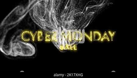 Immagine del testo cyber monady su un'onda d'argento in movimento. Immagine generata digitalmente del concetto di shopping e retail. Foto Stock