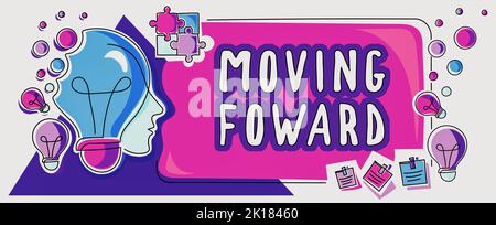 Visualizzazione concettuale movimento Foward. Vetrina aziendale verso un punto andare avanti ulteriori progressi Foto Stock