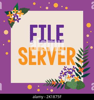 Didascalia di testo con file server. Concetto che significa dispositivo che controlla l'accesso ai dati memorizzati separatamente Foto Stock