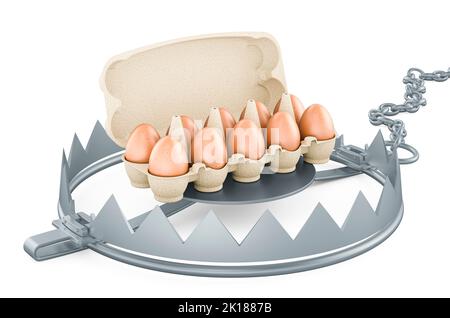 Porta la trappola con le uova in una scatola di uova. 3D rendering isolato su sfondo bianco Foto Stock