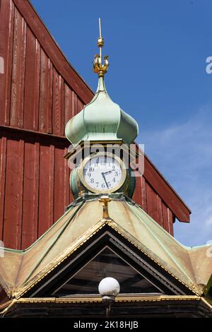 orologio Vecchia architettura a Den Gamle by, museo all'aperto ad Aarhus, Danimarca Foto Stock